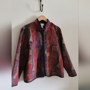 Coldwater Creek Textured Patchwork Textile Jacket, Women's XL, Brick Red